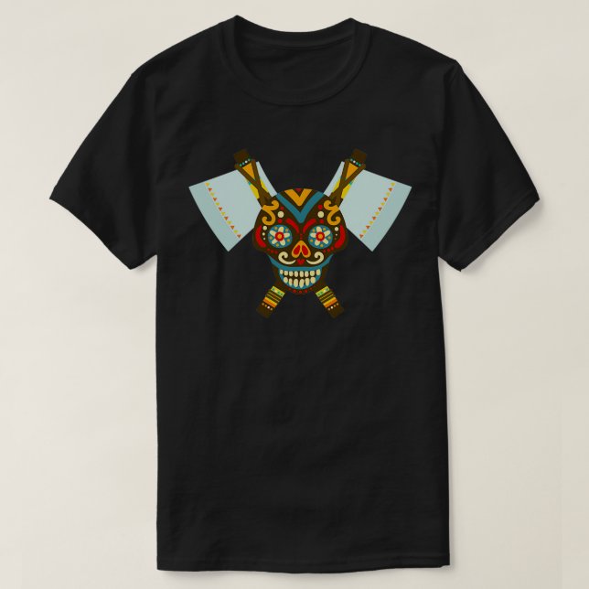 Tribal Skull Dual Axe T-Shirt (Design Front)