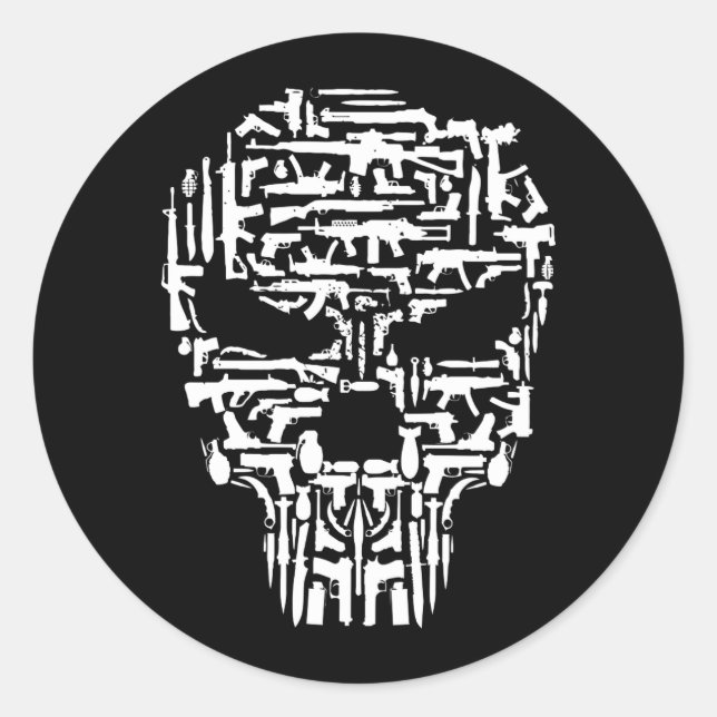 Tribal Skull, Guns and Knives Products Classic Round Sticker (Front)