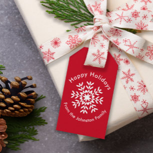 Tribal Snowflake Geometric Christmas Red Gift Tags