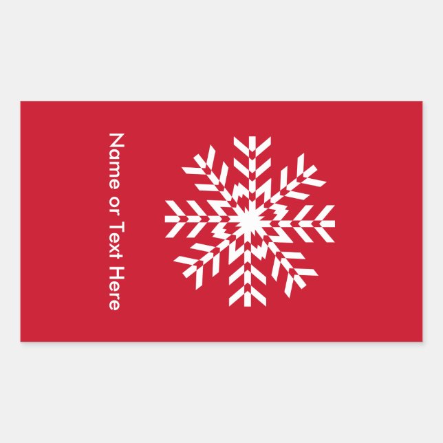 Tribal Snowflake Geometric Christmas Red Rectangular Sticker (Front)