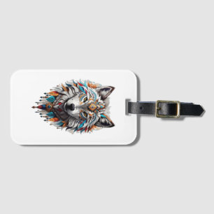 Tribal spirit wolf logo luggage tag