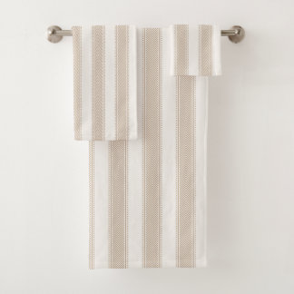 Tribal Stripe Earthy Neutral Tan Beige Farmhouse Bath Towel Set