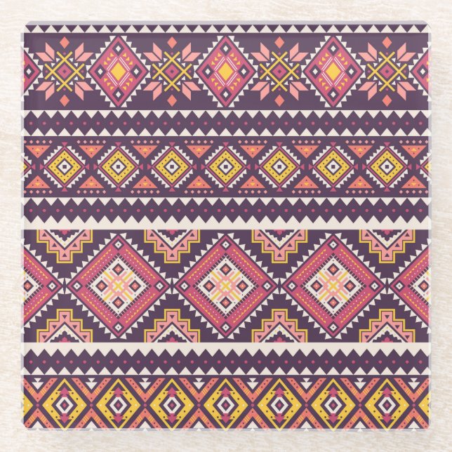 Tribal striped, geometric seamless pattern. glass coaster (Front)