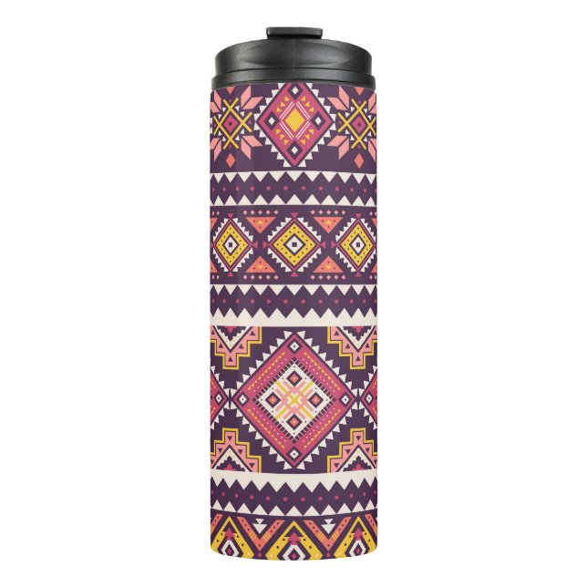 Tribal striped, geometric seamless pattern. thermal tumbler (Front)