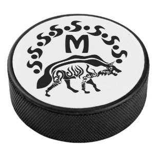Tribal Striped Hyena Monogram Hockey Puck