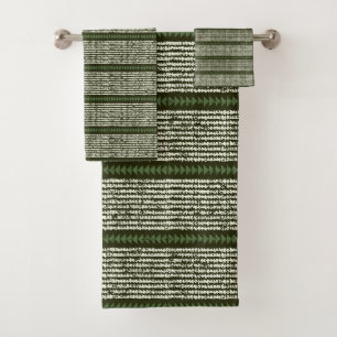 tribal stripes rustic green deep forest green bath towel set