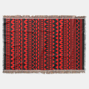 Tribal Style - Black on Red Throw Blanket