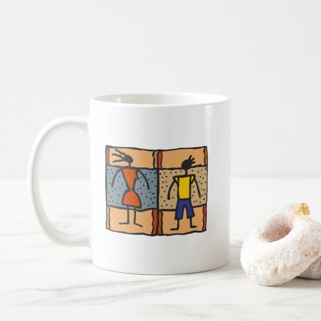 Tribal Style Colourful African Woman and Man Ethno Coffee Mug (With Donut)