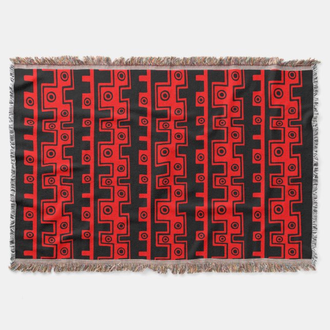 Tribal Style II - Black on Red Throw Blanket (Front)
