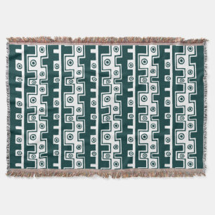 Tribal Style II - Dark Moss Green on White Throw Blanket