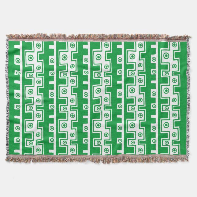 Tribal Style II - Grass Green on White Throw Blanket (Front)