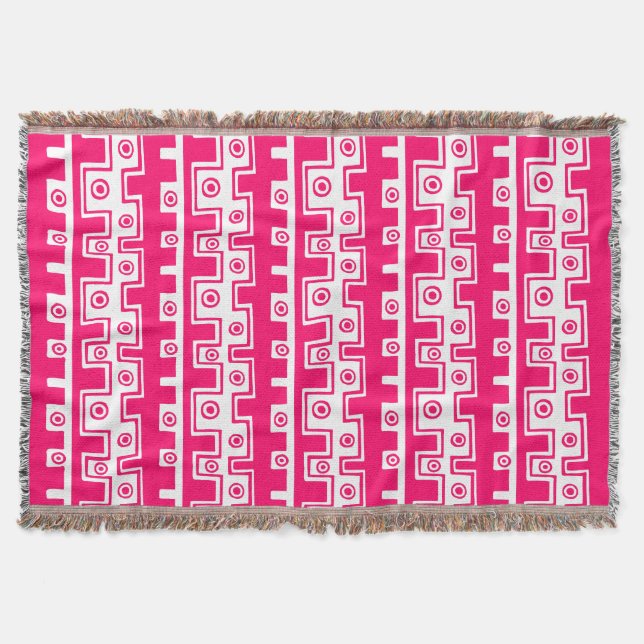 Tribal Style II - Neon Red on White Throw Blanket (Front)