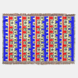 Tribal Style II - Red, Blue, Black and Pale Yellow Throw Blanket