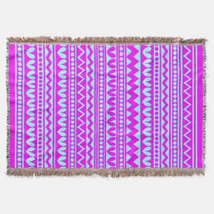 Tribal Style - Magenta on Ice Blue Throw Blanket