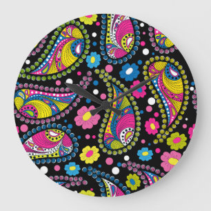 Tribal style paisley, seamless ethnic pattern. large clock