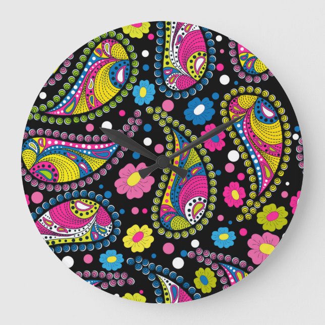 Tribal style paisley, seamless ethnic pattern. large clock (Front)