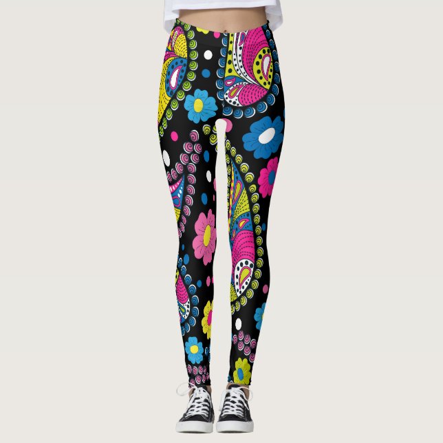 Tribal style paisley, seamless ethnic pattern. leggings (Front)