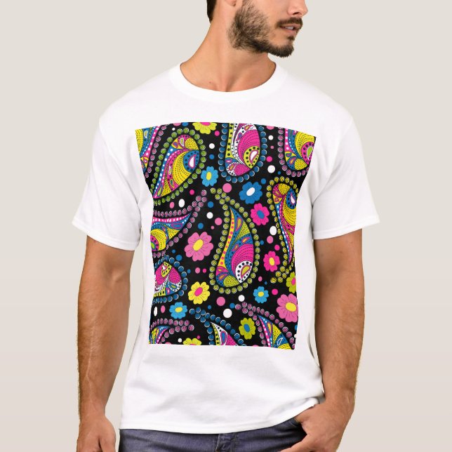 Tribal style paisley, seamless ethnic pattern. T-Shirt (Front)