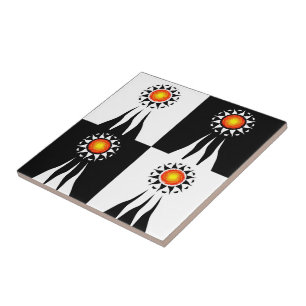 Tribal Sun and Rays Chequerboard Tile