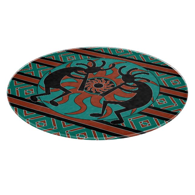 Tribal Sun Turquoise Kokopelli Southwest Cutting Board (Corner)