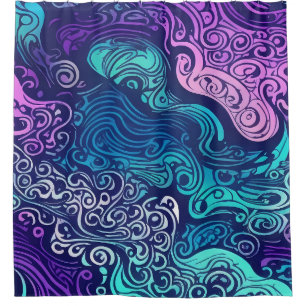  Tribal swirl turquoise purple ocean waves  Towel Shower Curtain