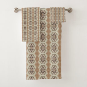 Tribal Tan Brown Pattern Bath Towel Set