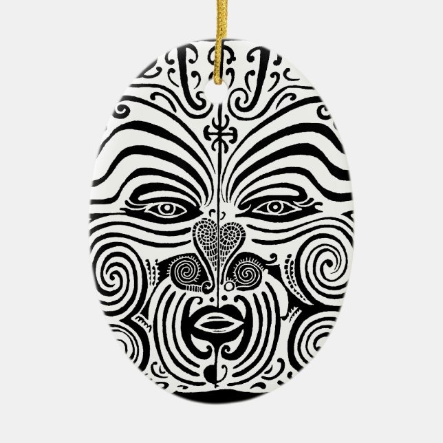Tribal Tattoo Design - New Zealand Maori Ceramic Tree Decoration (Front)