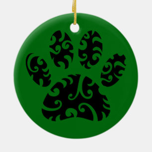 Tribal Tattoo Dog Paw Print  Ceramic Tree Decoration
