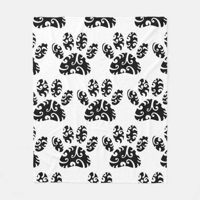 Tribal Tattoo Dog Paw Print Pattern  Fleece Blanket (Front)