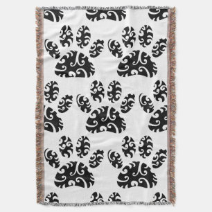 Tribal Tattoo Dog Paw Print Pattern  Throw Blanket