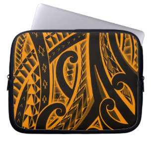 Tribal tattoo in Maori style and Polynesian shapes Laptop Sleeve