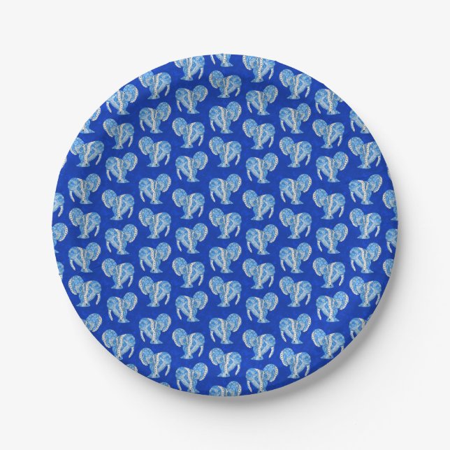 Tribal Tattoo Manatees Ocean Blue Paper Plate (Front)