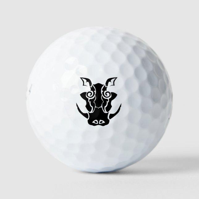 Tribal Tattoo of a Black Boar Head Golf Balls (Front)
