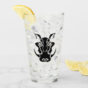 Tribal Tattoo Style Black Boar Head Glass