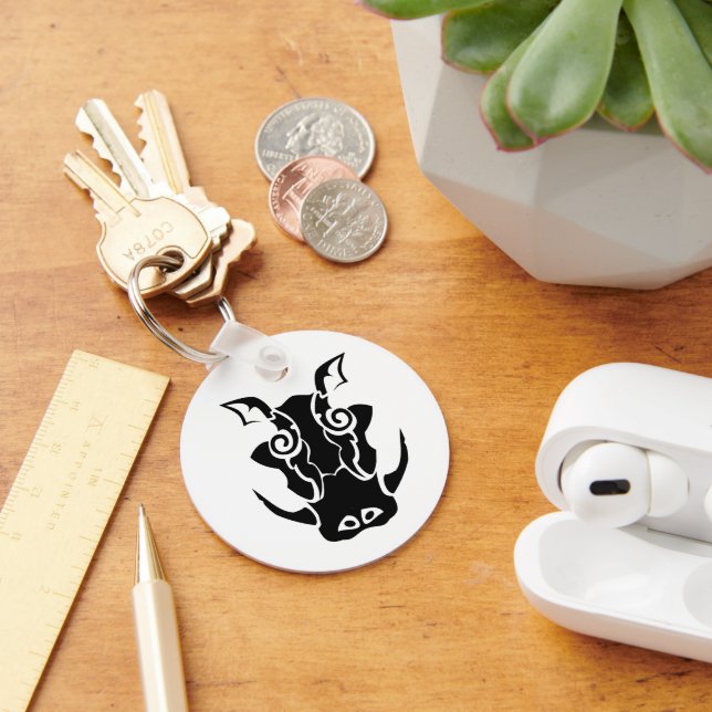 Tribal Tattoo Style Boar Head Key Ring (Desk)