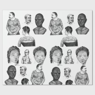 tribal Tattoos people portraits Art Illustrations Wrapping Paper