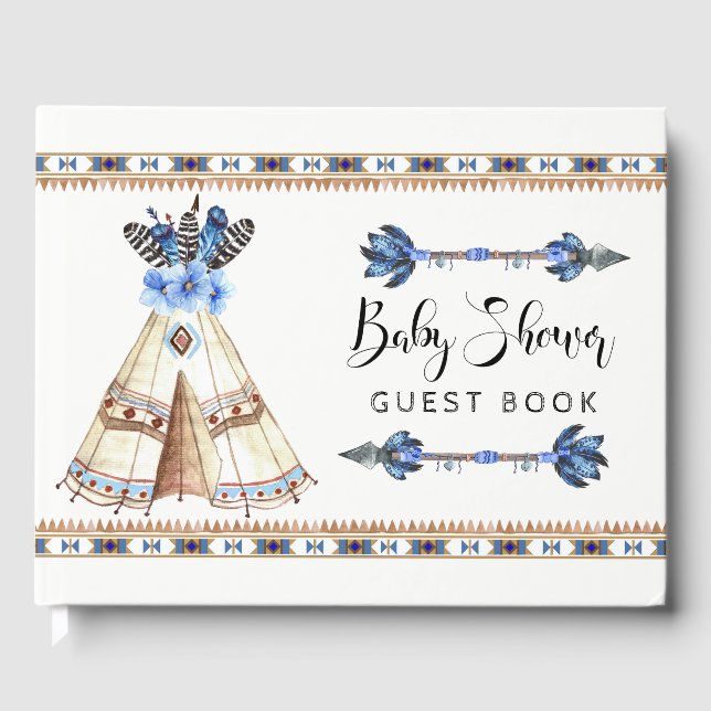 Tribal Teepee Boy Tribal Baby Shower Guest Book (Front)