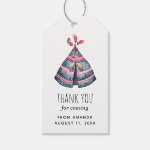 Tribal teepee. Kids birthday party thank you Gift Tags
