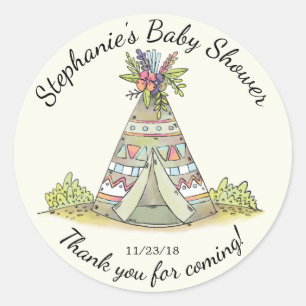 Tribal Teepee Wild Baby Shower Favour Sticker