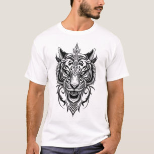 Tribal Tiger Head Tattoo Art – Monochrome Sacred I T-Shirt