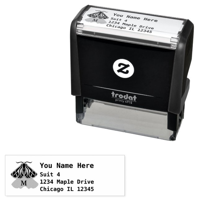 Tribal Tiger Moth Monogram Return Address Self-inking Stamp (In Situ)