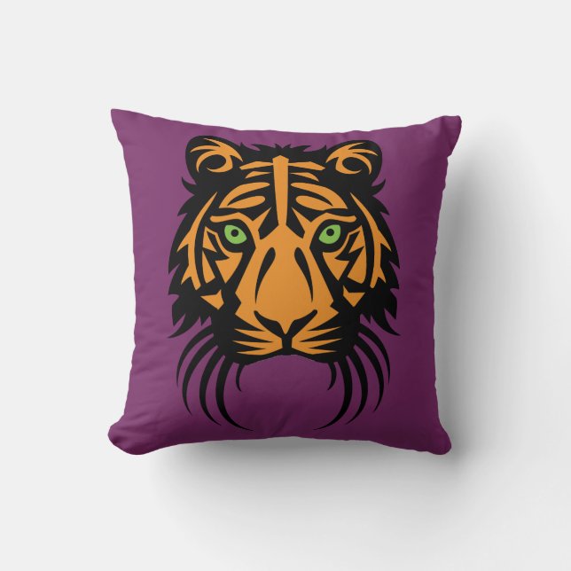 Tribal Tiger Tattoo Black Orange on Purple Pillow (Front)