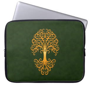 Tribal Tree of Life Golden Green Laptop Sleeve