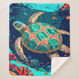 Tribal Tropical Sea Turtle Sherpa Blanket