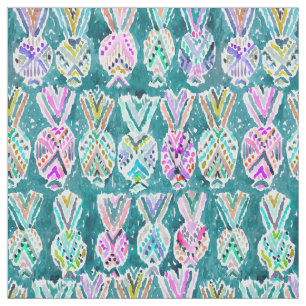 Tribal Tropical Watercolor Hawaiian Pineapples Fabric
