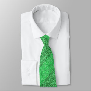 Tribal Tropical Wavy Green Lines Geometric Art Tie