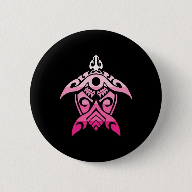 Tribal Turtle Breast Cancer Awareness Hawaiian Pol 6 Cm Round Badge (Front)