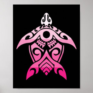 Tribal Turtle Breast Cancer Awareness Hawaiian Pol Poster
