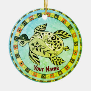 Tribal Turtle Ceramic Tree Decoration