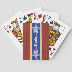 Tribal Turtle Fake Wood Surfboard Playing Cards